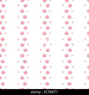 Nahtloses Muster mit rosafarbenen Sakura-Kirschblüten und Chrysanthemen-Blütenköpfen. Clipart mit Blumenmuster. Handgezeichnete Aquarellillustration für Stoff, Stockfoto