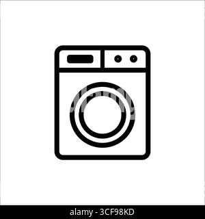 Einfaches schwarzes Symbol für Waschmaschinen, Reinigungs- und Haushaltsgeräte. Stock Vektor