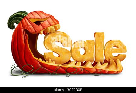 Halloween Sale Icon als Kürbis Jack O Laterne als lustige gruselige orange Figur mit geschnitztem Text als Herbstbotschaft mit Stockfoto