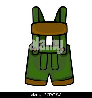 Eine Vektorillustration der traditionellen bayerischen Lederhose mit einem detaillierten Design mit grünem Stoff, braunen Lederakzenten und sichtbaren Nähten Stock Vektor