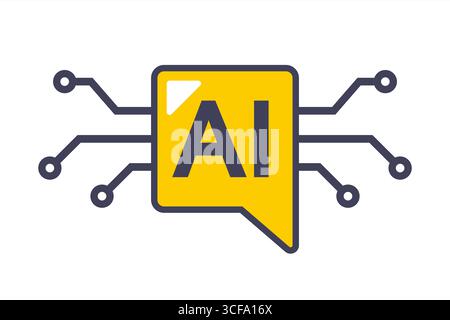 Gelbes Symbol Ai. Kommunikation mit künstlicher Intelligenz. Stock Vektor