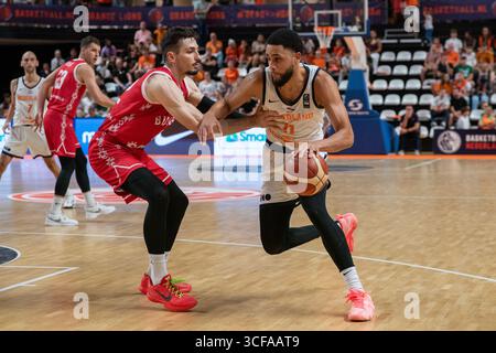 Almere, Niederlande. August 2025. ALMERE, NIEDERLANDE - 20. AUGUST: Tristan Enaruna aus den Niederlanden während des Spiels zwischen den Niederlanden und Bulgarien für die wm-Qualifikation 2027 im Topsportcentrum am 20. August 2025 in Almere, Niederlande. (Foto von Henk Seppen/Orange Pictures) Credit: Orange Pics BV/Alamy Live News Stockfoto