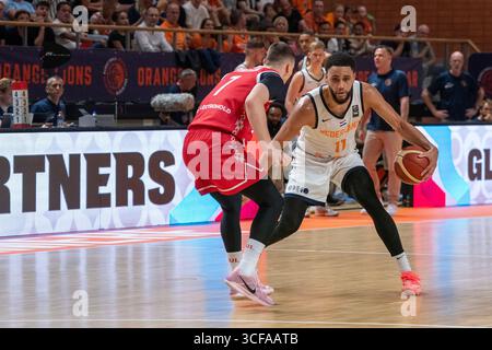 Almere, Niederlande. August 2025. ALMERE, NIEDERLANDE - 20. AUGUST: Tristan Enaruna aus den Niederlanden während des Spiels zwischen den Niederlanden und Bulgarien für die wm-Qualifikation 2027 im Topsportcentrum am 20. August 2025 in Almere, Niederlande. (Foto von Henk Seppen/Orange Pictures) Credit: Orange Pics BV/Alamy Live News Stockfoto