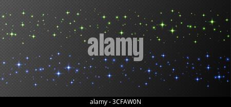 Nahtlose funkelnde Sterne Streifen, glänzende Partikel Lichteffekt, transparenter fliegender Sternenstaub Hintergrund Stock Vektor