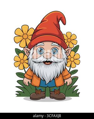 Weihnachtsgnome mit Zuckerrohr und Sternenhut Illustration Stock Vektor