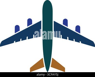 Flugzeug Top View Vektor-Symbol für Reise Luftfahrt Flug und Transport Design Stock Vektor