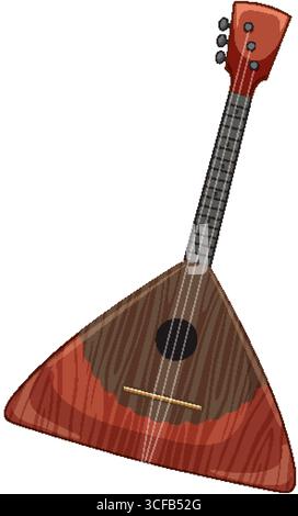 Vektor-Illustration einer klassischen russischen Balalaika mit Holzstruktur, dreieckigem Körper und detaillierten Saiten, präsentiert in einem klaren, flachen Stil Stock Vektor