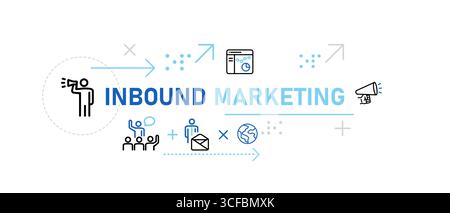 Die Illustrationssymbole für Inbound-Marketing-Banner repräsentieren Werbe-E-Mails und Planungskonzepte, mit denen Kunden durch Inhalte Interesse wecken können Stock Vektor