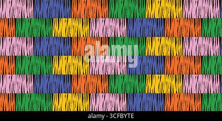 Buntes nahtloses Streifenmuster mit handgezeichneter rauer Pinselstruktur. Heller Regenbogenkritzelhintergrund für Textilien, Geschenkpapier und kreative Ideen Stock Vektor
