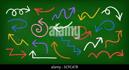 Kreide oder Kohle rustikale schmutzige Grunge Doodle Linie Pfeil Vektor Illustration Set. Stock Vektor