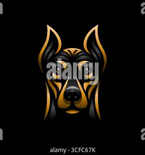 Doberman Gesicht Logo Vektor Illustration. Detaillierte Maskottchen mit Hundekopf eignen sich hervorragend für Tierliebhaber, Tattoos oder Business-Branding Stock Vektor