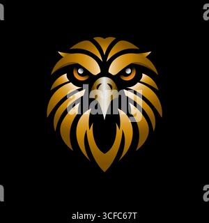 Luxuriöses goldenes Eagle-Logo. Mächtige Vogel-Emblem-Vektorkunst, die Stärke, Mut, Patriotismus und Corporate Brand Identity repräsentiert Stock Vektor