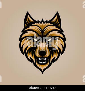 Wolf Head Logo Vektor-Illustration. Wildes Raubtier-Maskottchen, Symbol für Stärke, Wildnis und Loyalität, perfekt für Branding oder Tätowierung. Stock Vektor