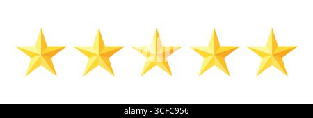 Fünf Sterne Bewertung Golden Review Symbol. Sternsymbol. 5 Sterne. Realistischer goldener Stern gesetzt moderner Vektor. Feedback-Konzept Stock Vektor