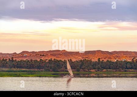 Traditionelle Felukensegeln auf dem Nil Stockfoto