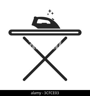 Vektorsymbol für Bügeleisen und Bügelbrett. Haushaltswäschegeräte Silhouette Stock Vektor