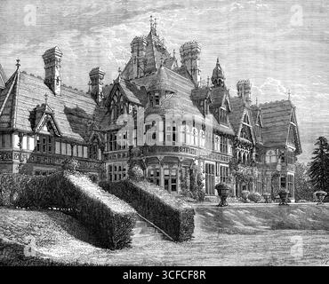 Farnborough Hill House, Hants., die neue Residenz der Kaiserin EUG&#xe9;nie, 1881. Die verwitwete Gemahlin des Kaisers Napoleon III., deren Trauer eines einzigen Sohnes und eines Ehemanns ihr das respektvolle Mitgefühl des englischen Volkes brachte, hat es vorgezogen, noch in England zu wohnen. Ihre Majestät wird sich immer der Freundschaft unserer Königin und königlichen Familie sicher sein und war kürzlich auf einem Besuch im Schloss Windsor. Nachdem sie Camden Place, Chiselhurst, verlassen hat, wo der Kaiser vor acht Jahren starb, hat sie sich für ihre zukünftige Residenz das Herrenhaus entschieden, das früher von Mr. Thomas Lo bewohnt wurde Stockfoto