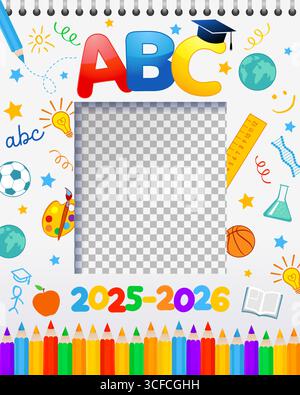 Schuldesign mit Bilderrahmen und Kopierraum. Geschenk für Abschlussveranstaltung Stock Vektor