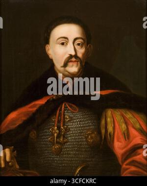 Porträt von Johannes III. Sobieski (1629–1696), König von Polen, nach 1676. Weitere Informationen: Jan III. Sobieski, ein bedeutender Militärmann, der Eroberer der Türken, der Löwe von Lechistan und der Verteidiger des Glaubens. Stockfoto