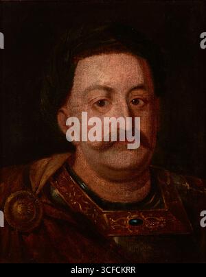 Porträt von Johannes III. Sobieski (1629–1696), König von Polen, zwischen 1650 und 1750. Weitere Informationen: Jan III. Sobieski, ein bedeutender Militärmann, der Eroberer der Türken, der Löwe von Lechistan und der Verteidiger des Glaubens. Stockfoto