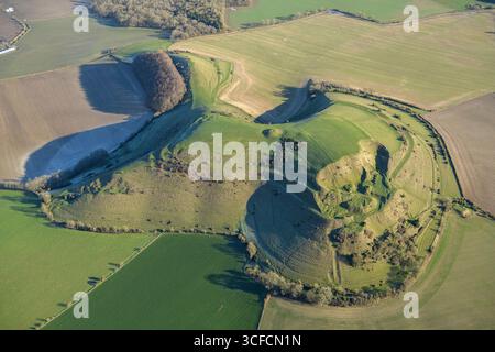 Cley Hill Camp, ein einzigartiges Erdwerk in der Nähe von Warminster, Wiltshire, 2023. Stockfoto