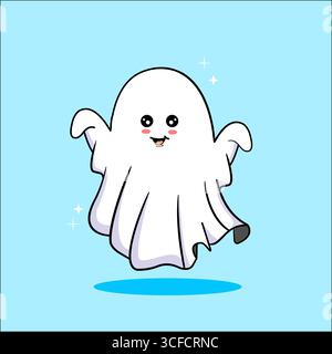 Niedlicher Cartoon-Geist mit lächelndem Gesicht und Armen ausgestreckt Vektor-Illustration Cartoon-Design Stock Vektor