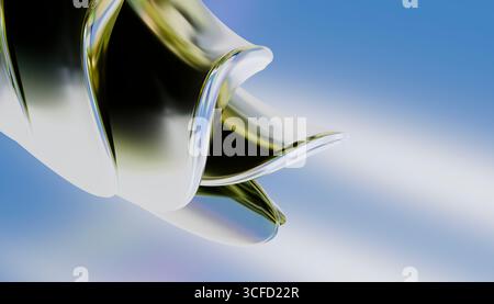Abstrakte metallische Spirale vor einem blauen Farbverlauf. Abbildung, Rendering Stockfoto