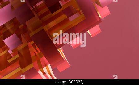 Abstrakte geometrische 3D-Formen in Rosa- und Orange-Tönen auf glattem rosa Hintergrund. Abbildung, Rendering Stockfoto