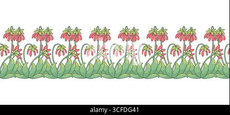Streifenmuster mit Strichkunst Blumen der kanarischen Inseln Parror Beaks. Nahtloser Blumenrand mit handgezeichneten Millefleur-Pflanzen Stock Vektor