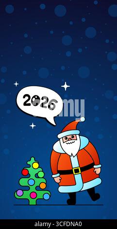 Fröhlicher Weihnachtsmann in klassischer Kleidung mit Geschenksack. Kreatives Weihnachtsvektordesign 2026 für frohe Weihnachtskarte, Weihnachtsfeier, Typografie-Nachricht oder dekoratives Poster. Stock Vektor