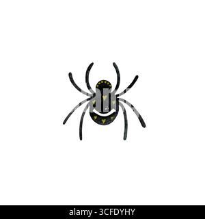 Aquarellspinne Illustration. Stilisierte schwarze Spinne mit einem einzigen Auge, isoliert auf weiß. Einzigartig und etwas gruselig. Perfekt für Halloween-Designs, Stockfoto
