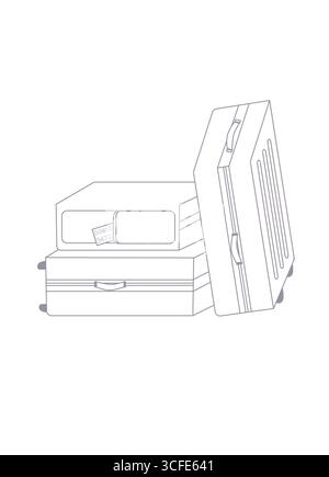 Gepäckreisekonzept für Koffer. Illustration in Linie Kunststil von Reisenden isoliert auf weißem Hintergrund Stock Vektor