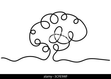 Kontinuierliche Einzeilenzeichnung des menschlichen Hirnorgans, Gehirn für Psychologie, Idee und Intelligenzkonzept in einer Zeilenzeichnung Illustration. Stock Vektor