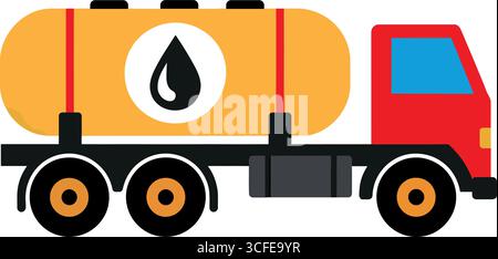 Ein auffälliger Tankwagen im Cartoon-Stil mit roter Fahrerkabine und gelbem Tank für Transport- und Industrieanwendungen Stock Vektor