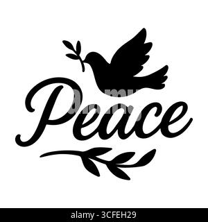 Peace Logo-Vektor mit Taube und Olivenzweig in elegantem Schriftdesign Stock Vektor