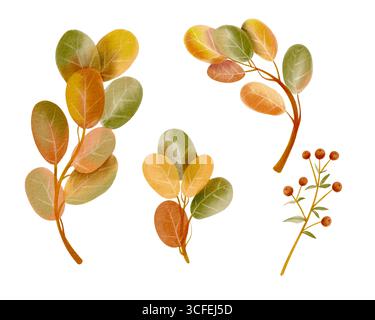 Herbstlaub im Aquarellstil. Handgezeichnete Abbildung Stockfoto