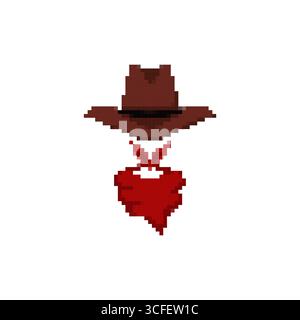 Mosaik-Pixel-Art Cowgirl Hut Bandana-Ikone im Retro-Cartoon-Stil Stock Vektor