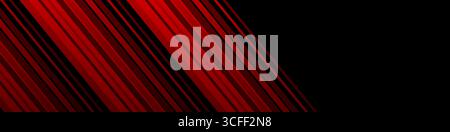 Schwarzes abstraktes Banner mit dünnen roten Streifen, Überlagerungsmuster und futuristischem Design. Vektorabbildung Stock Vektor