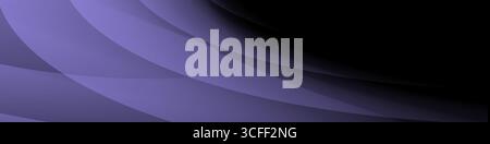 Schwarzes und hellviolettes abstraktes Banner mit geometrischem Muster und Farbverläufen, dynamischen Kurvenformen Stock Vektor