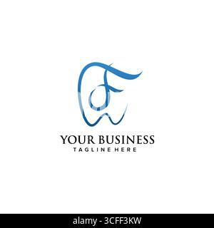 Zahnklinik Initial Letter F Logo Design Continuous Line Luxus Stil. Vektorabbildung Stock Vektor