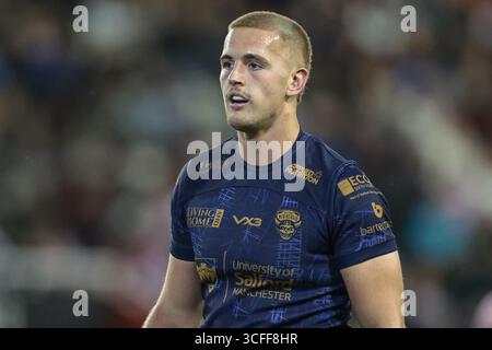 Leigh, Großbritannien. August 2025. Charlie Glover von Salford Red Devils beim Spiel der Betfred Super League Runde 23 Leigh Leopards gegen Salford Red Devils im Leigh Sports Village, Leigh, Großbritannien, 22. August 2025 (Foto: Mark Cosgrove/News Images) in Leigh, Großbritannien, 22. August 2025. (Foto: Mark Cosgrove/News Images/SIPA USA) Credit: SIPA USA/Alamy Live News Stockfoto