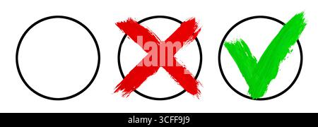 Kontrollkästchen mit Painted Marks isoliert auf weißem Hintergrund Stockfoto