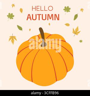 Herbstgrußkarte mit Kürbis, Blättern Stock Vektor