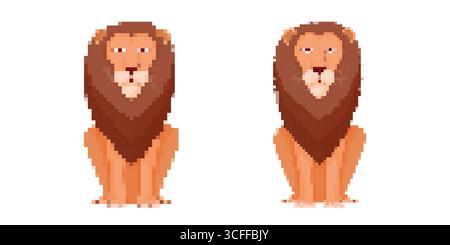 Pixel Art Löwen mit majestätischer Mähne im Retro-Stil Stock Vektor