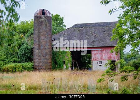 New Troy, Michigan - eine alte Scheune in einem Zustand der Verwüstung auf einer Farm im Südwesten Michigans. Stockfoto