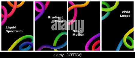 3D-Vektorein lebendiges abstraktes Design mit farbenfrohen, geschwungenen Verlaufslinien vor dunklem schwarzem Hintergrund für eine dynamische und optisch ansprechende Darstellung Stock Vektor
