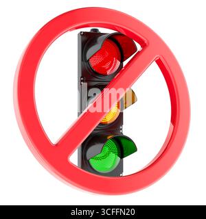 Ampel mit Verbotsschild. 3D-Rendering isoliert auf weißem Hintergrund Stockfoto