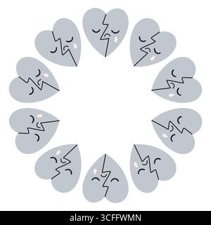 Valentinstag Herzkreisrahmen. Runder, liebevoller Rand aus Herzen. Hellblaue Farbe traurig valentinstag Hand gezeichneter Banner Vektor isoliert auf Stock Vektor