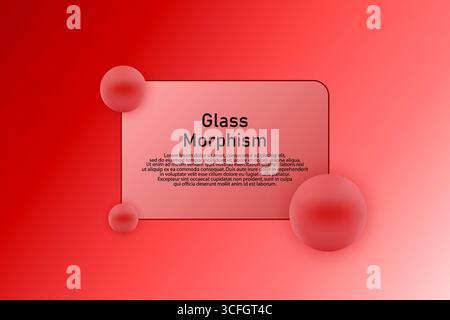 Roter Verlaufshintergrund mit Glasmorphismus und Kugeln Stockfoto
