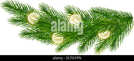 Grüne Tannenzweige mit hellen Weihnachtslichtern. Immergrünes Laub mit Nadeln, Nadelzweig, Fichtenzweige, Tannenblätter mit Weihnachtsgirlande Stock Vektor